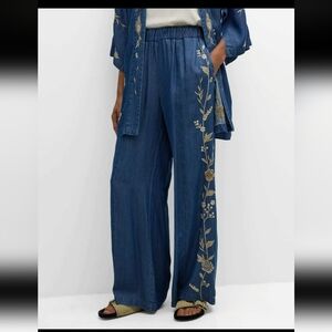 Johnny Was Calipso Denim Blue Wide Leg Pants